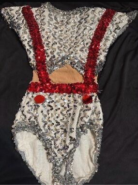 Girls Red & Silver Sequin Performance One-Piece Bodysuit